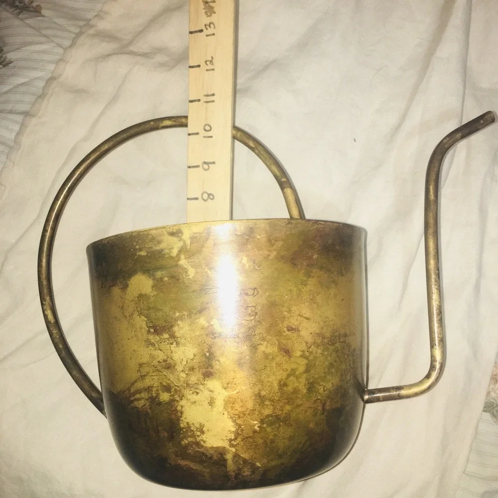 Burnished Gold Metal Standard Watering Can Long Spout, Large Filling Opening